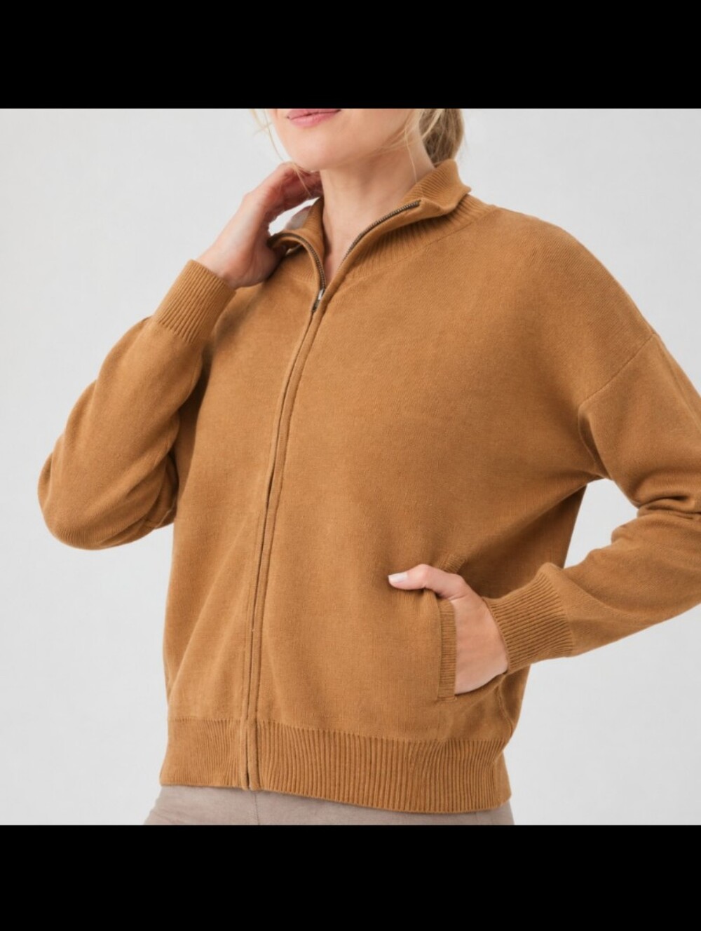 Pact Organic Classic Fine Knit Zip Front Sweater